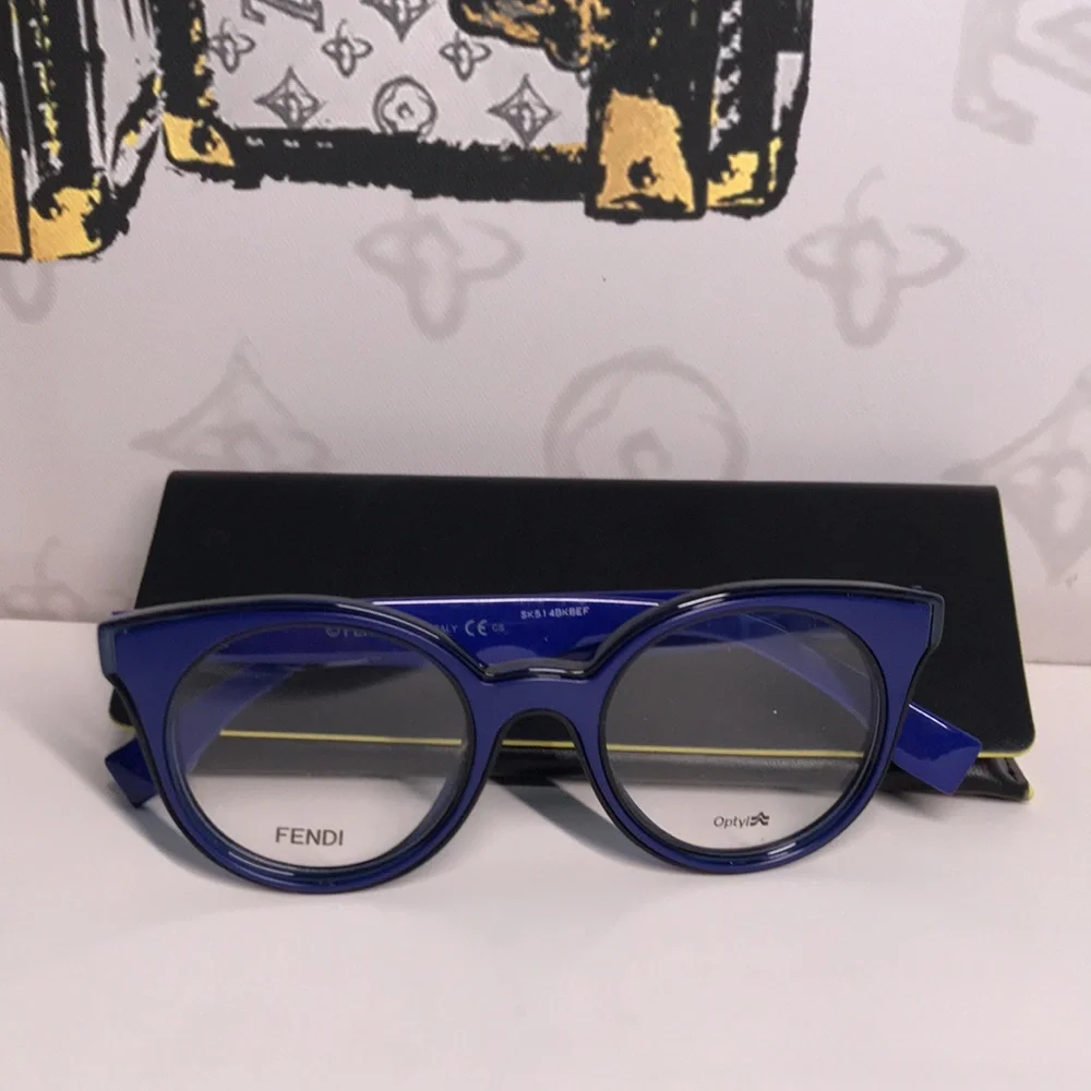 New Authentic Fendi FF0198/F PJP Blue Round Eyeglasses
